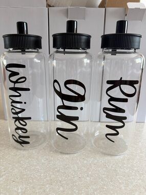 Bartesian Glass Spirit Bottles with Black Lid and Script Name